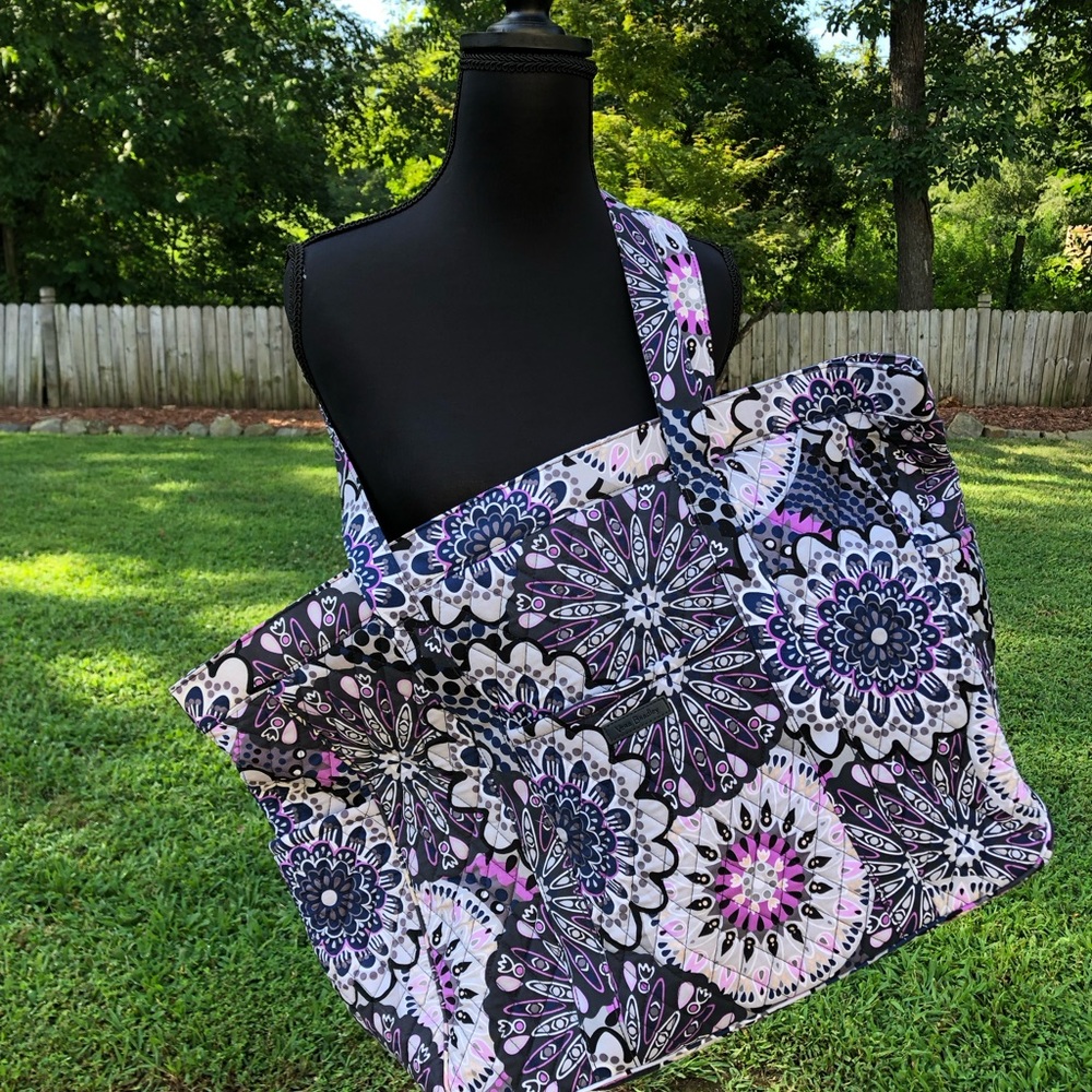 Vera Bradley Purple and Black Mimosa Medallion Travel Bag w/blanket